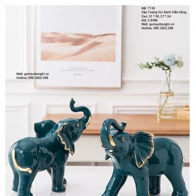 CẶP TƯỢNG VOI XANH VIỀN VÀNG
